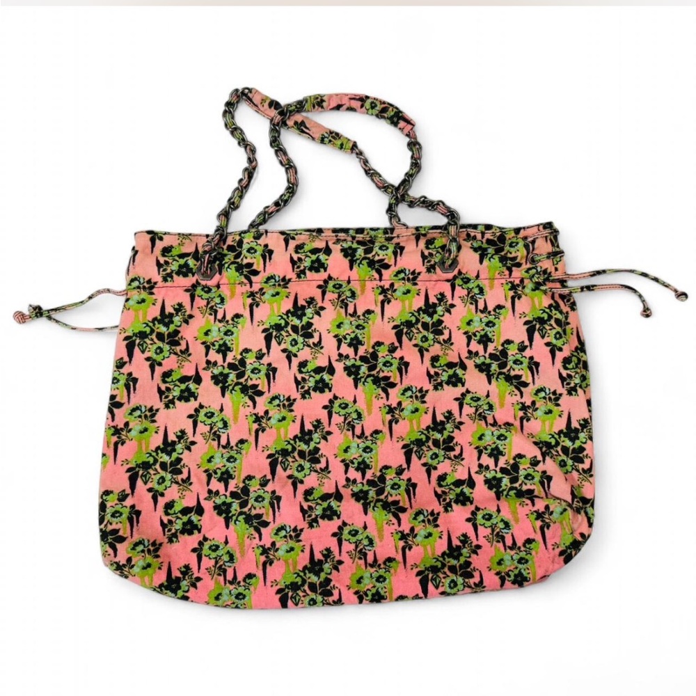 Volcom 2000s Bright Pink And Green Floral Large Tote Bag with Chain Handles